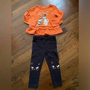 24m/2T toddler girl Halloween set 2pc graphic peplum top kitty cat decal legging
